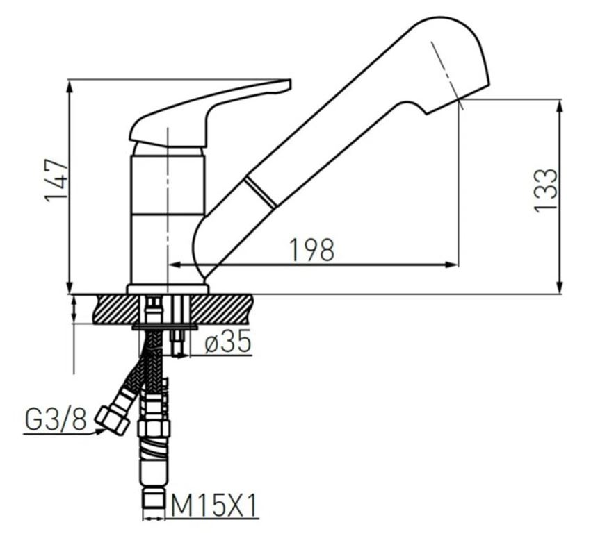 Bateria zlewozmywakowa Ferro Freya BFR8S rys techniczny