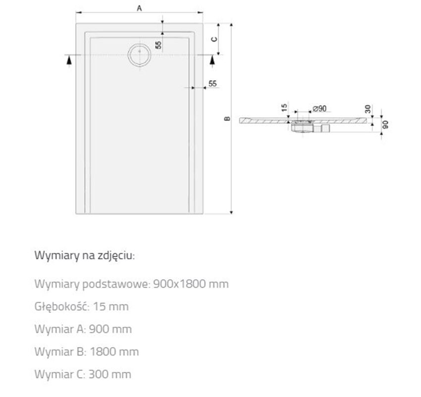 Brodzik prostokątny Sanplast Space Mineral 645-410-0610-01-000 rys techniczny