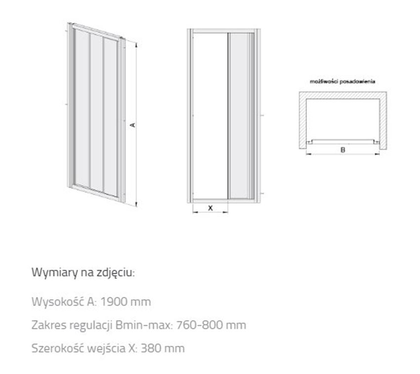 Drzwi przesuwne Sanplast Basic 600-450-0920-01-200 rys techniczny
