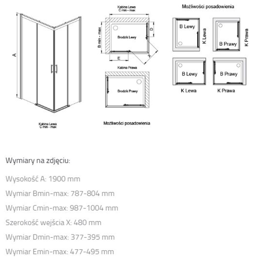 Kabina Sanplast Free Zone 600-271-3640-01-401 rys techniczny