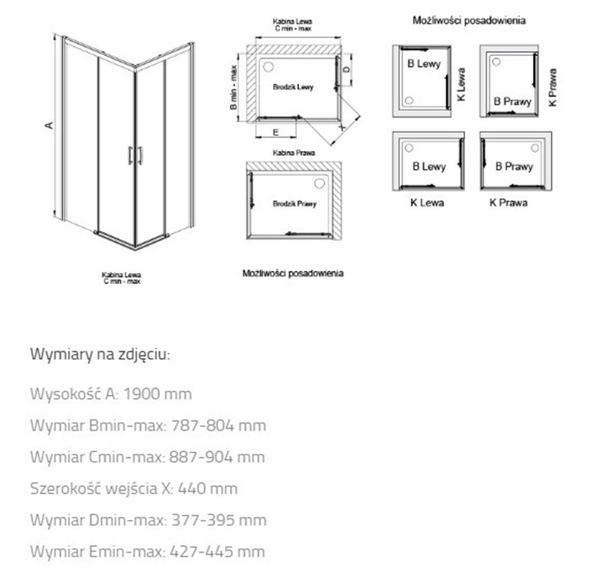 Kabina narożna Sanplast Free Zone 600-271-3610-59-401 rys techniczny