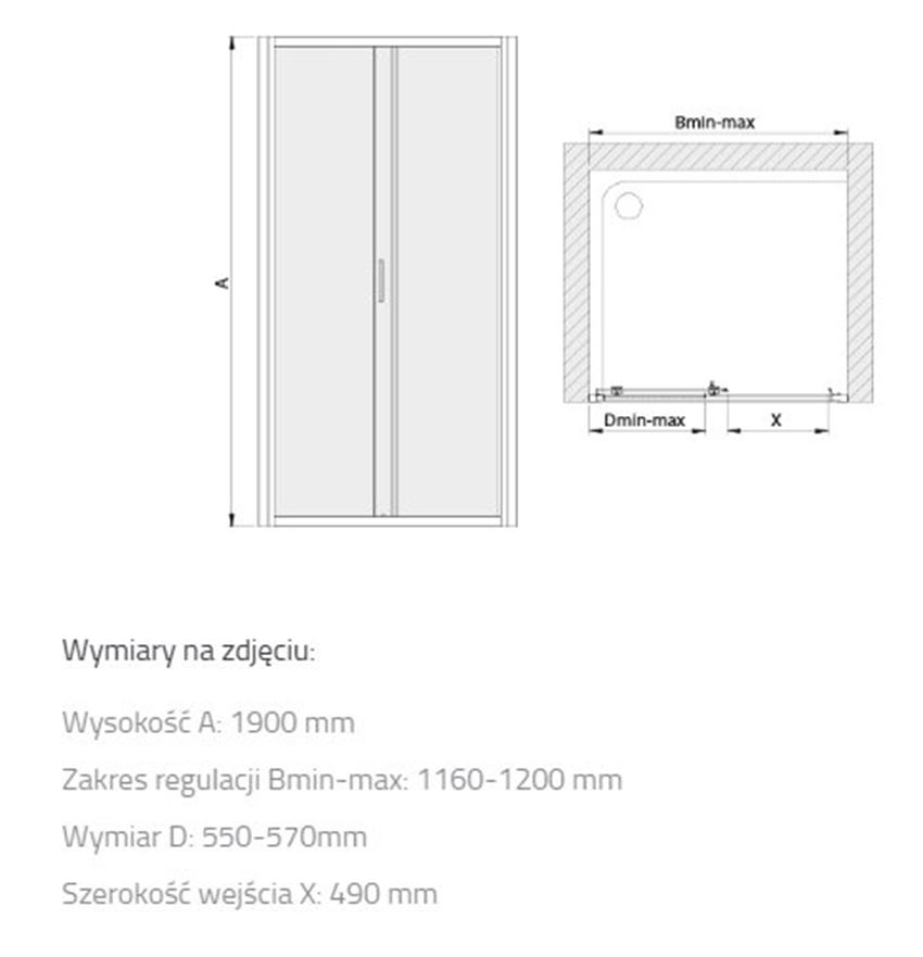 Drzwi przesuwne Sanplast Basic 600-450-1120-38-400 rys techniczny