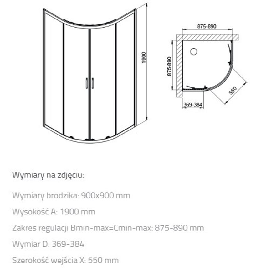 Kabina półorągła Sanplast Fris 600-331-0260-38-180 rys techniczny