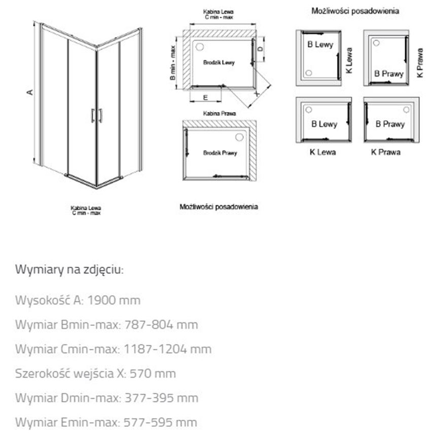Kabina prysznicowa Sanplast Free Zone 600-271-3680-38-231 rys techniczny