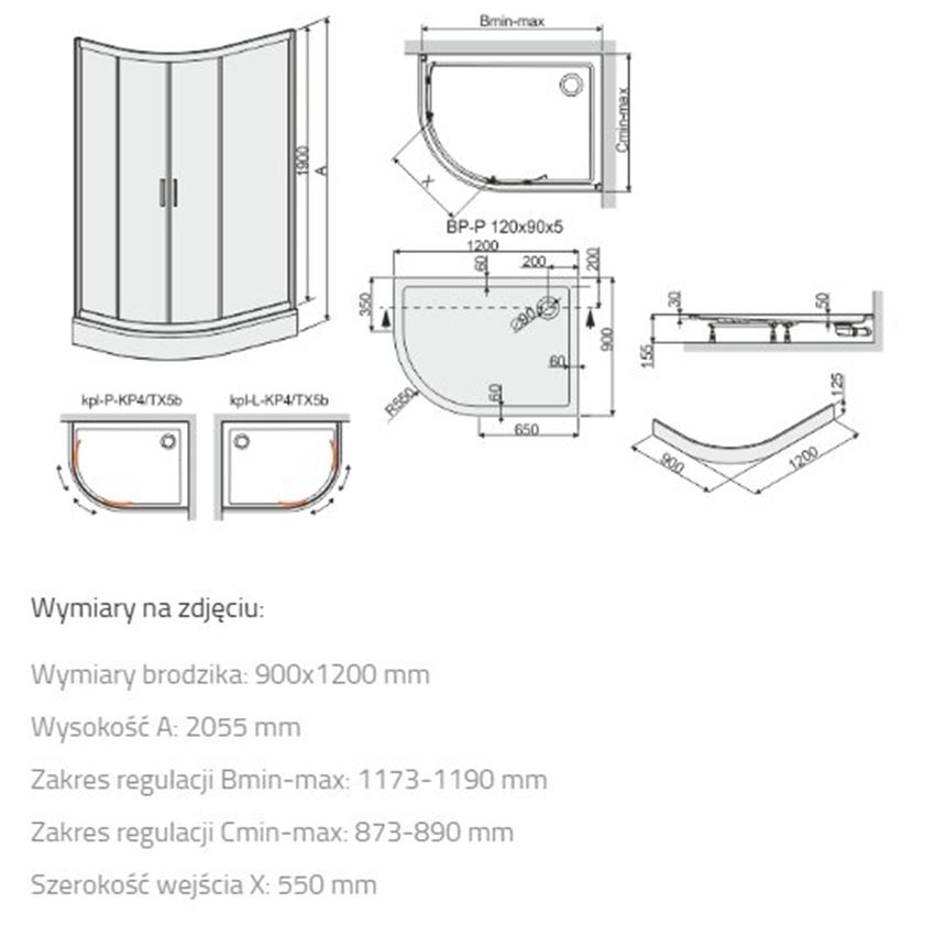 Kabina Sanplast TX 602-271-0320-01-401 rys techniczny