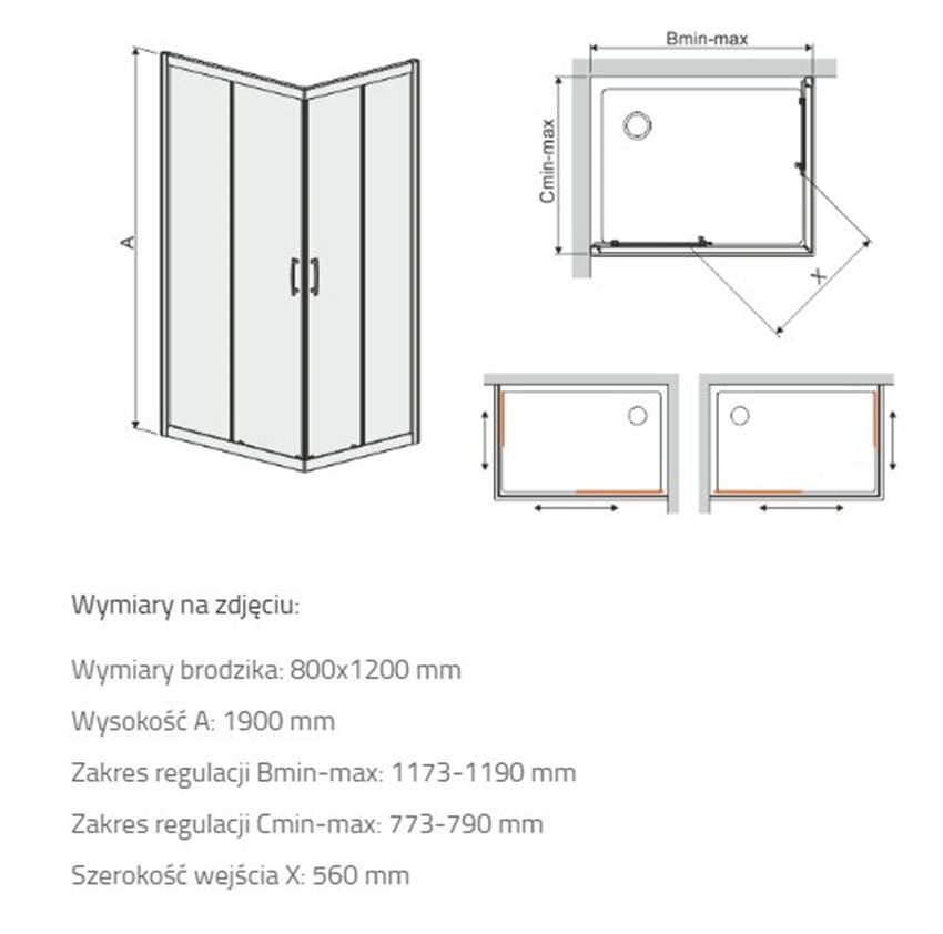 Kabina prysznicowa Sanplast TX 600-271-0210-38-231 rys techniczny