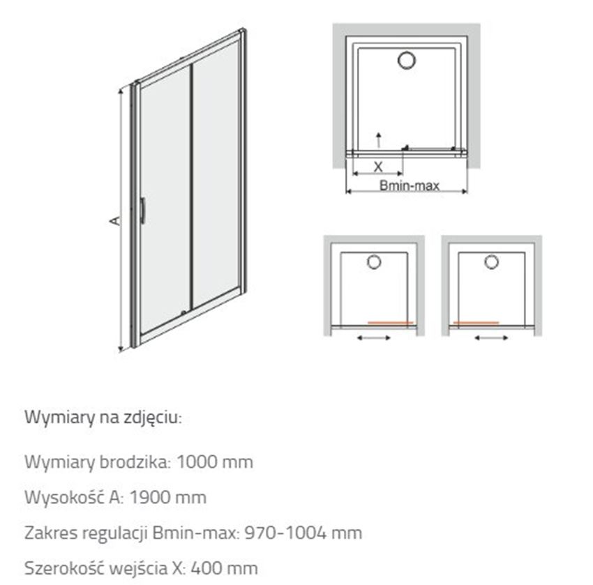 Drzwi prysznicowe Sanplast TX 600-271-1110-01-231 rys techniczny