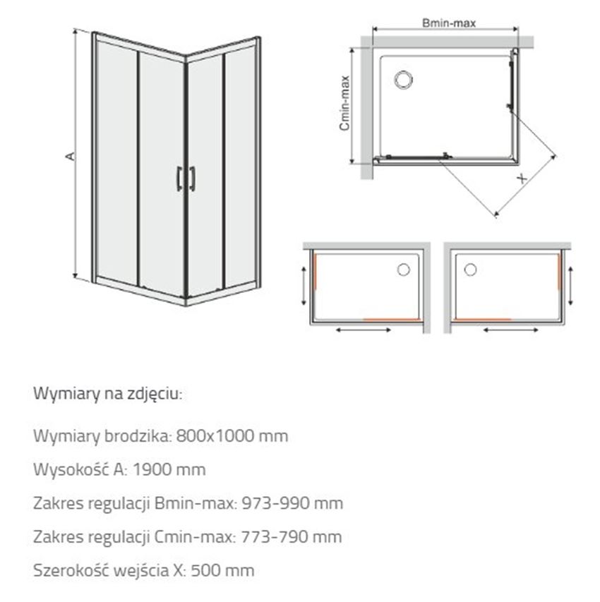 Kabina prysznicowa Sanplast TX 600-271-0200-38-501 rys techniczny