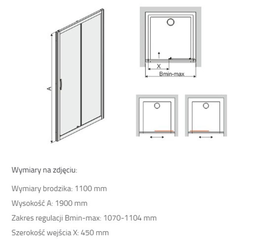 Drzwi przesuwne Sanplast TX 600-271-1130-38-501 rys techniczny