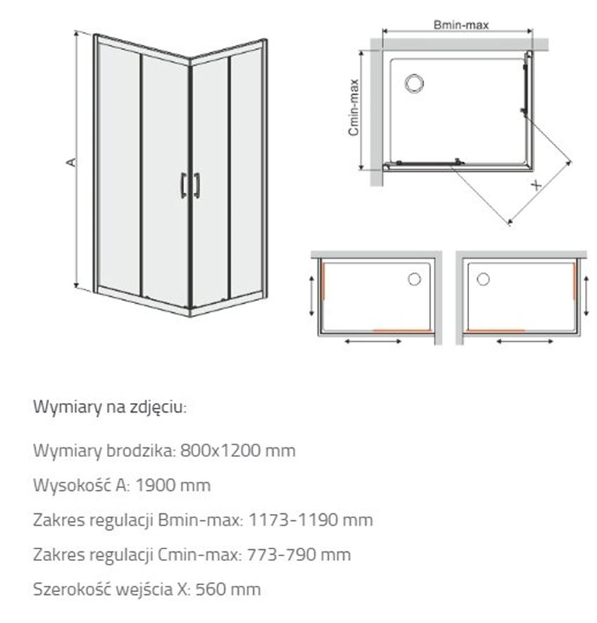 Kabina prysznicowa Sanplast TX 600-271-0210-38-401 rys techniczny