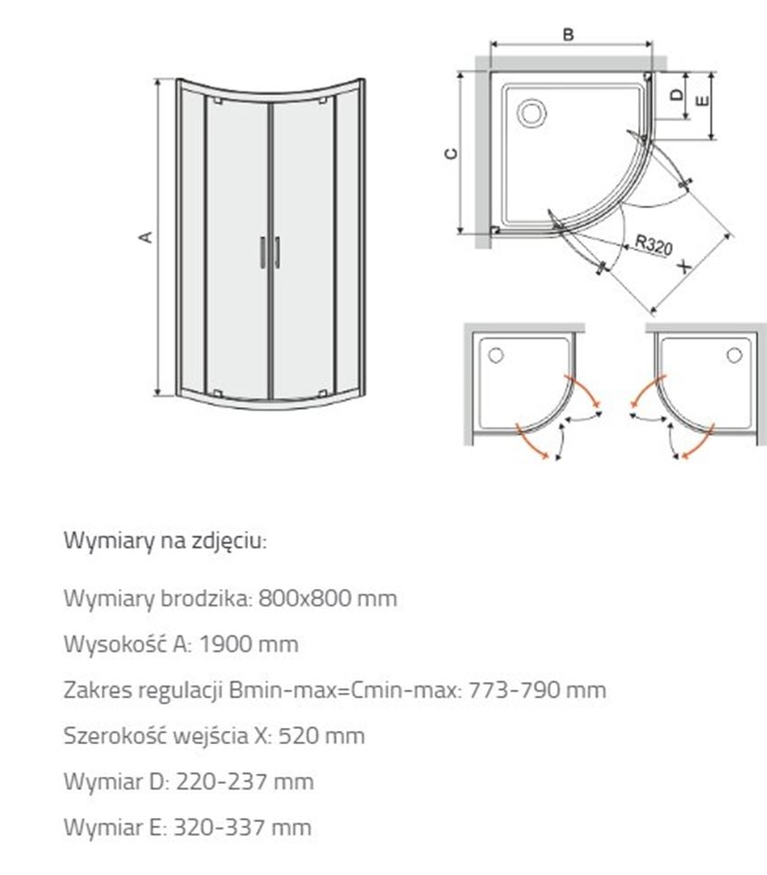 Kabina półokrągła Sanplast TX 600-271-0421-38-401 rys techniczny