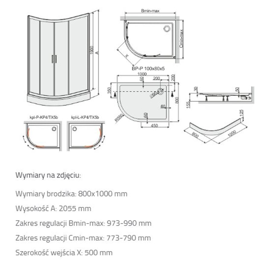 Zestaw kabina z brodzikiem Sanplast TX 602-271-0300-38-401 rys techniczny