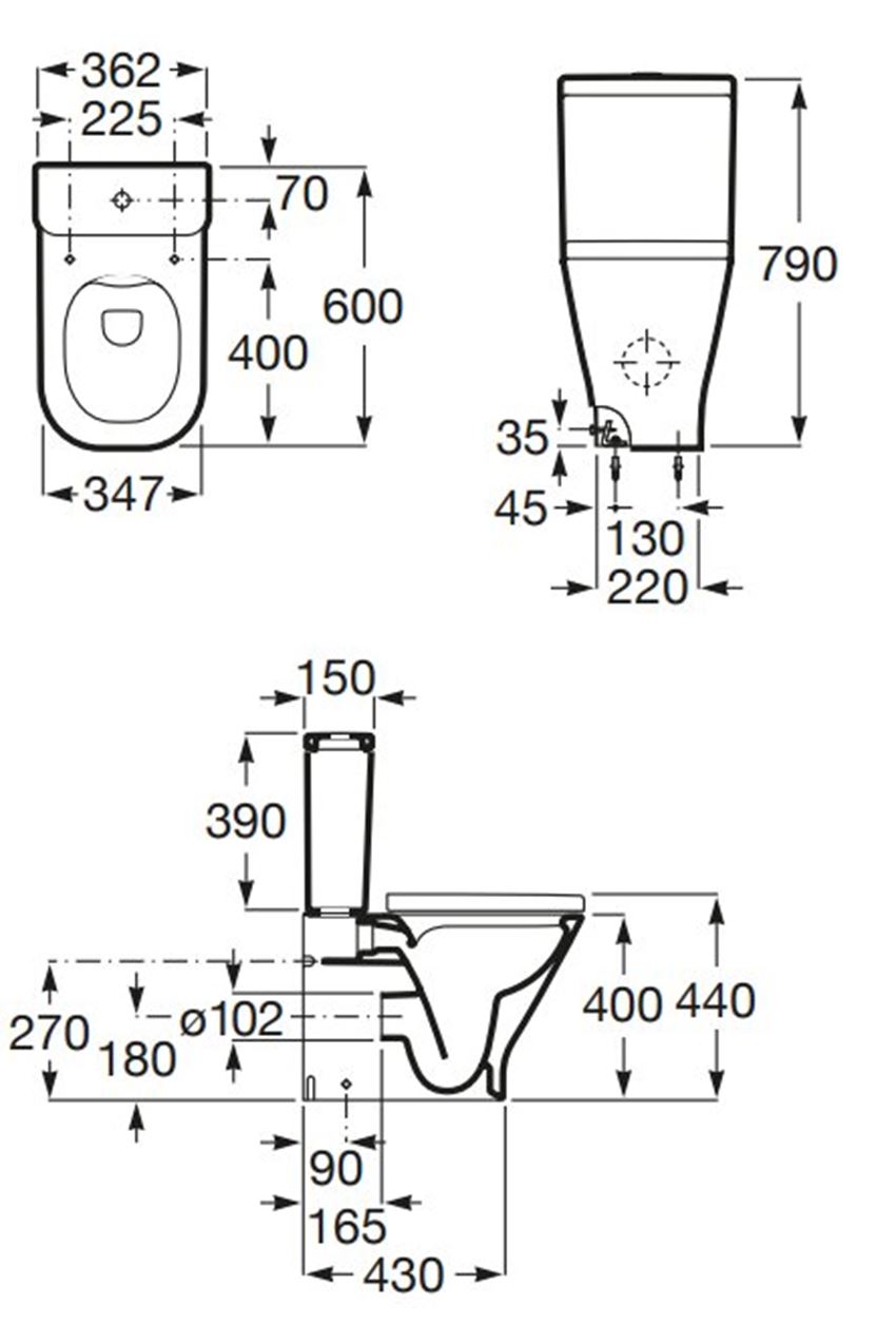 Miska WC Roca Gap A34273AS00 rys techniczny