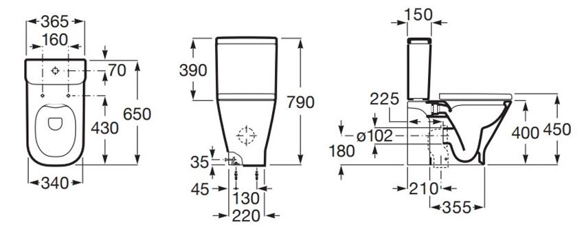 Miska kompaktowa wc Roca Gap A342479S00 rys techniczny