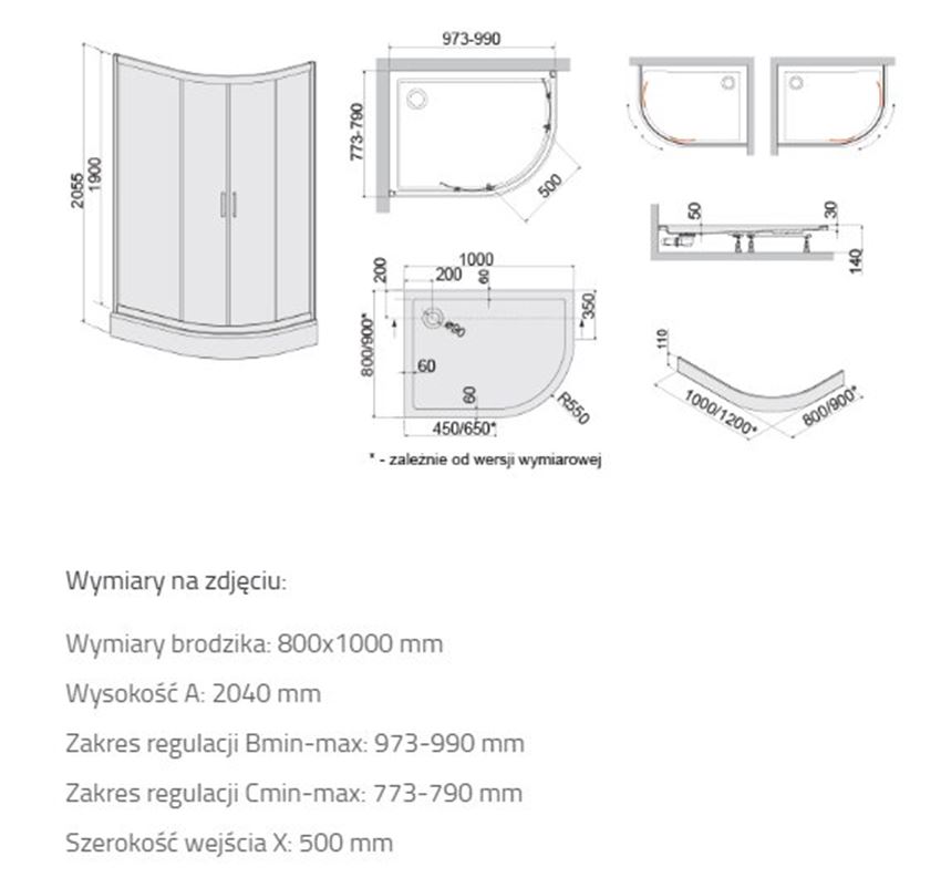 Zestaw z kabiną Sanplast TX 602-271-0300-01-401 rys techniczny