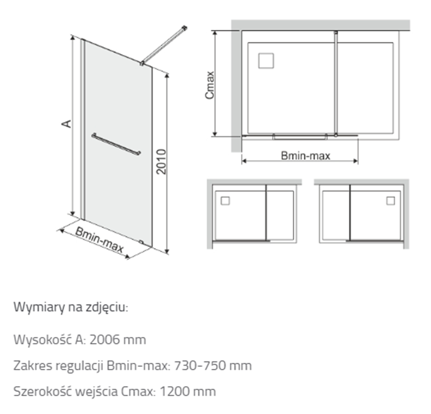 Kabina walk-in Sanplast Free Line II 600-261-0410-42-401 rys techniczny