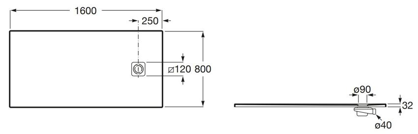 Brodzik prostokątny Roca Magma APE0164032003400 rys techniczny