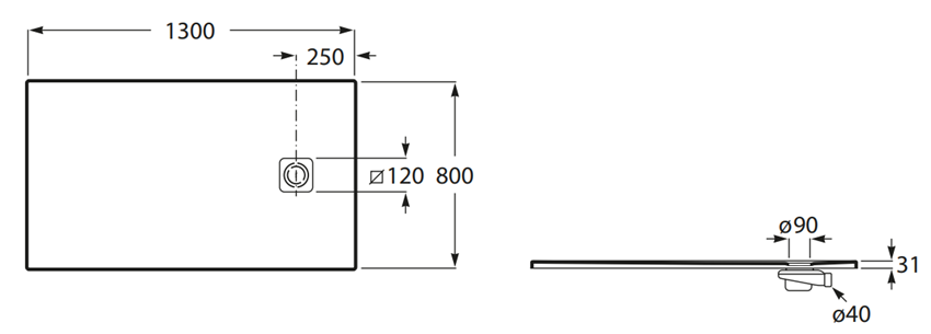 Brodzik prostokątna Roca Magma APE0151432003640 rys techniczny