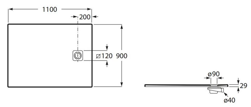 Brodzik prostokątny Roca Magma APE0144C38403650 rys techniczny