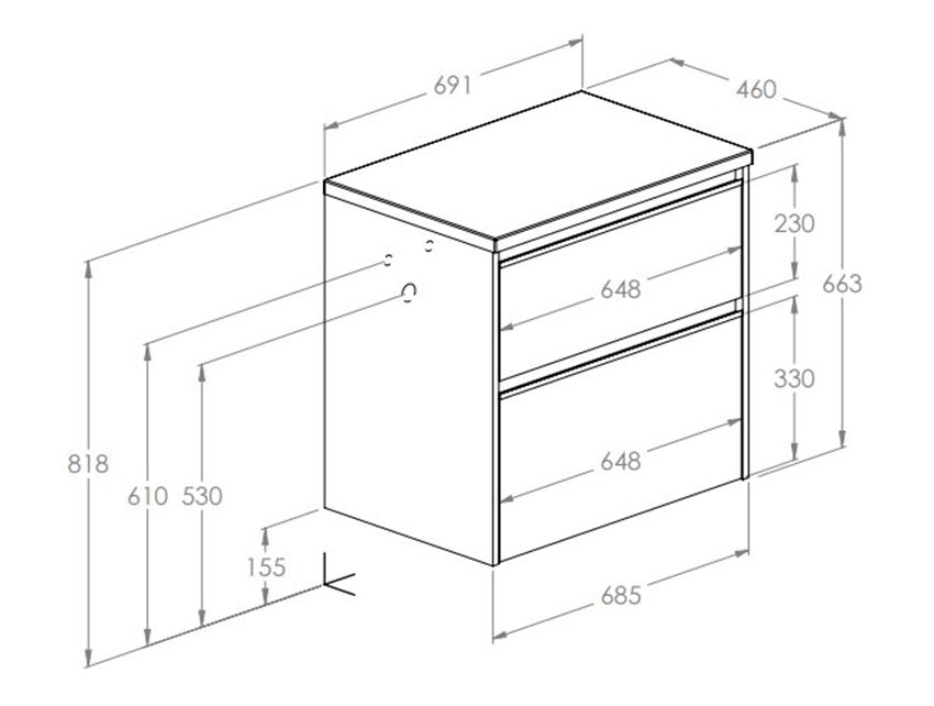 Szafka podumywalkowa Roca Gap Pro A857897464 rys techniczny