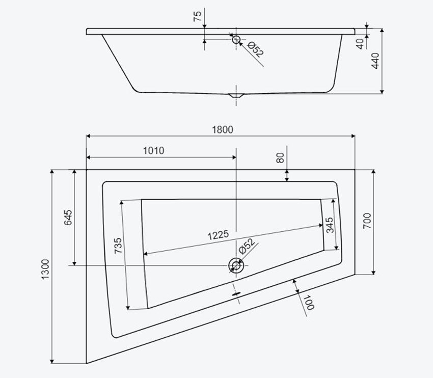 Wanna narożna Excellent Sfera Maxi Slim WAEX.SML18WHS rys techniczny