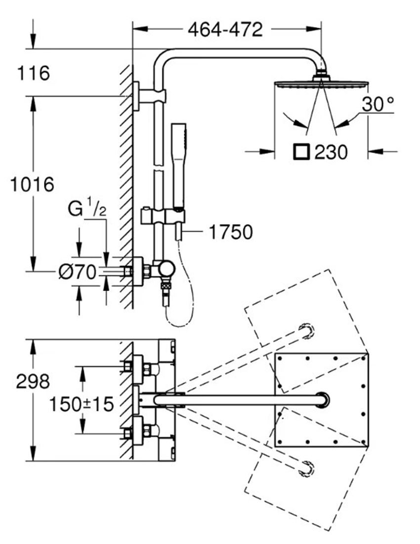 System prysznicowy Grohe Vitalio Joy System 230 26365000 rys techniczny