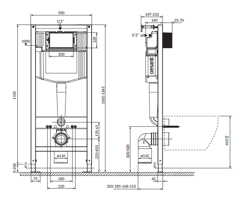 SET C204 stelaż podtynkowy Aqua 50, z miską City Pro Oval i deską Cersanit Aqua Stelaże Mechaniczne rysunek
