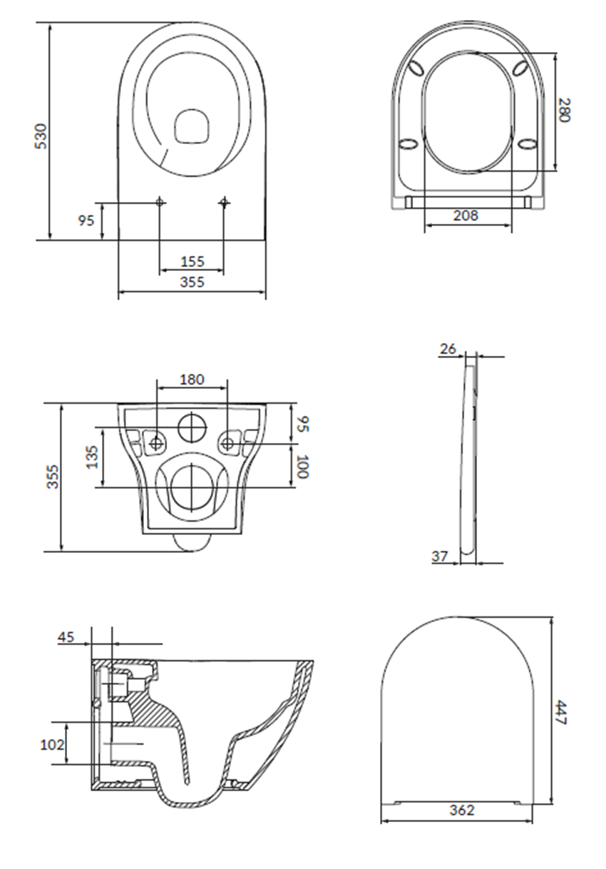  SET C201 Miska podwieszana Pro Oval Vortex z deską duroplastową Slim biała Cersanit Larga rysunek