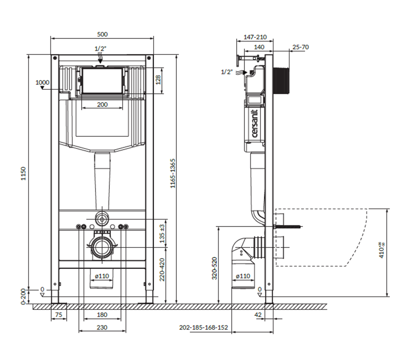 SET C202 stelaż podtynkowy Aqua 50 z miską Zen Pro Square i deską Cersanit Aqua Stelaże Mechaniczne rysunek