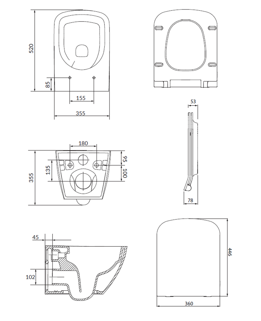 SET C200 Miska podwieszana City Pro Square z deską Slim wolnoopadającą Cersanit City rysunek