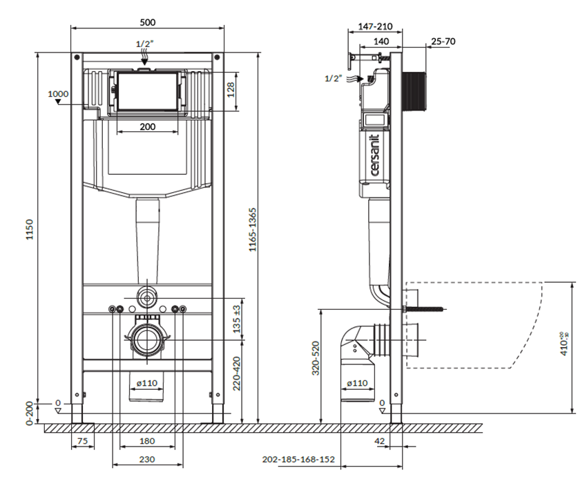 Cersanit Aqua Stelaże Pneumatyczne S701-889 SET C205 stelaż podtynkowy Aqua 50, z miską City Pro Oval i deską rysunek