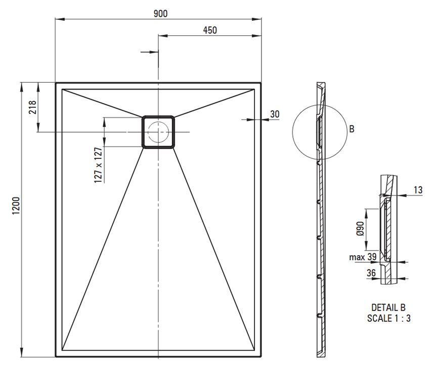 Brodzik prostokątny granitowy 120x90 cm beż Deante Correo rysunek