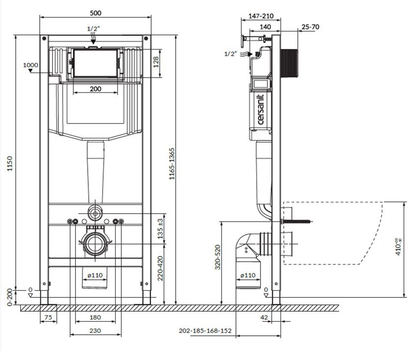 SET C203 stelaż podtynkowy Aqua 50, z miską Zen Pro Square i deską Cersanit Aqua Stelaże Pneumatyczne rusunek
