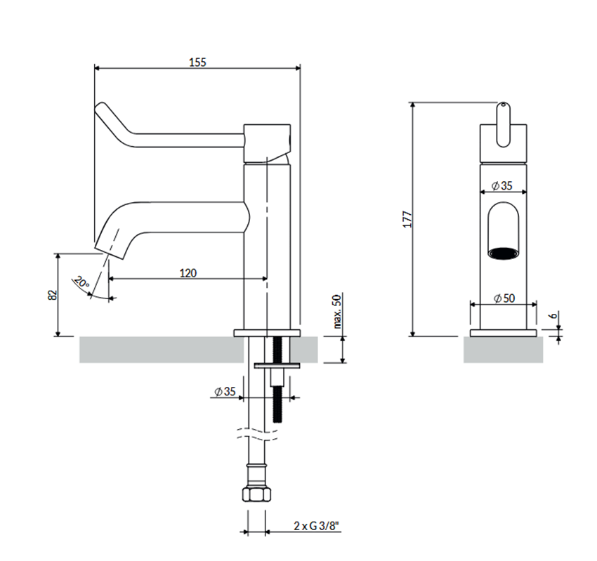 Bateria umywalkowa chrom połysk Omnires Y Inclusive Design Y1210NID-CR rysunek