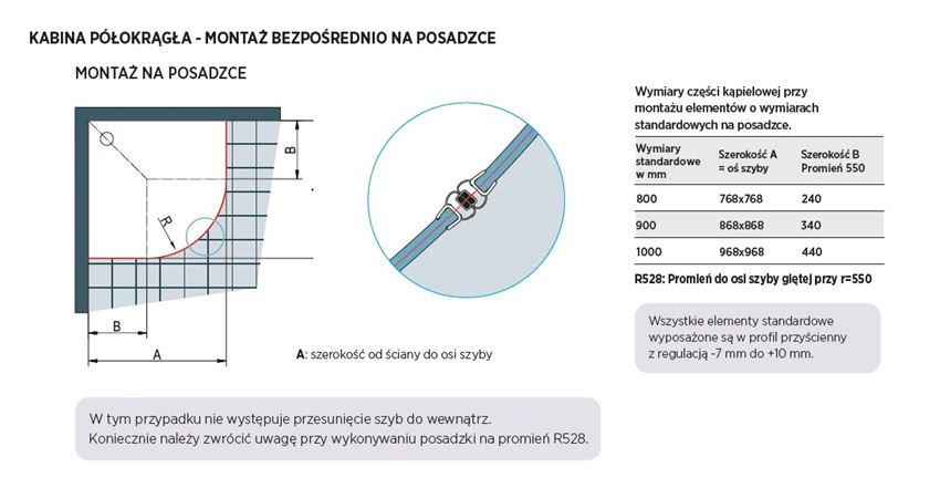 Kabina prysznicowa półokrągła dwuczęściowa szkło przezroczyste profile miedź szczotkowana 55x80-100x200 cm IO Forsa