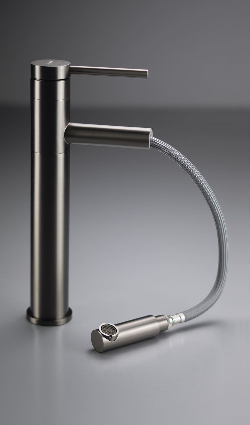 Bateria umywalkowa wysoka z wyciąganą wylewką titanium Deante Ora