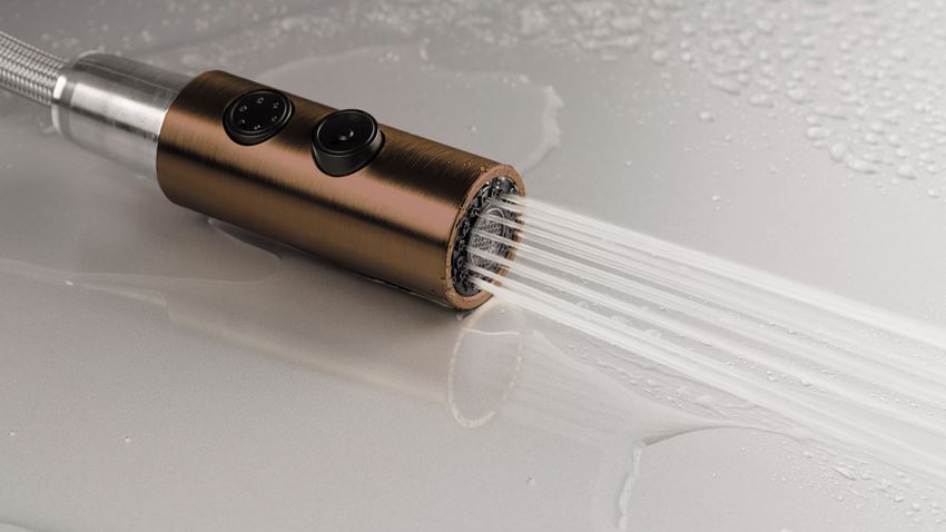 Bateria kuchenna z wyciąganą wylewką 2 rodzaje strumienia brąz szczotkowany Deante Olfato