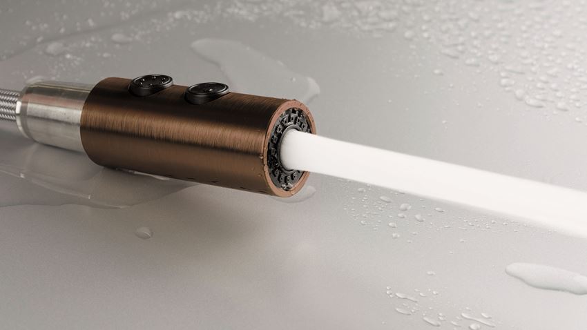 Bateria kuchenna z wyciąganą wylewką 2 rodzaje strumienia brąz szczotkowany Deante Olfato