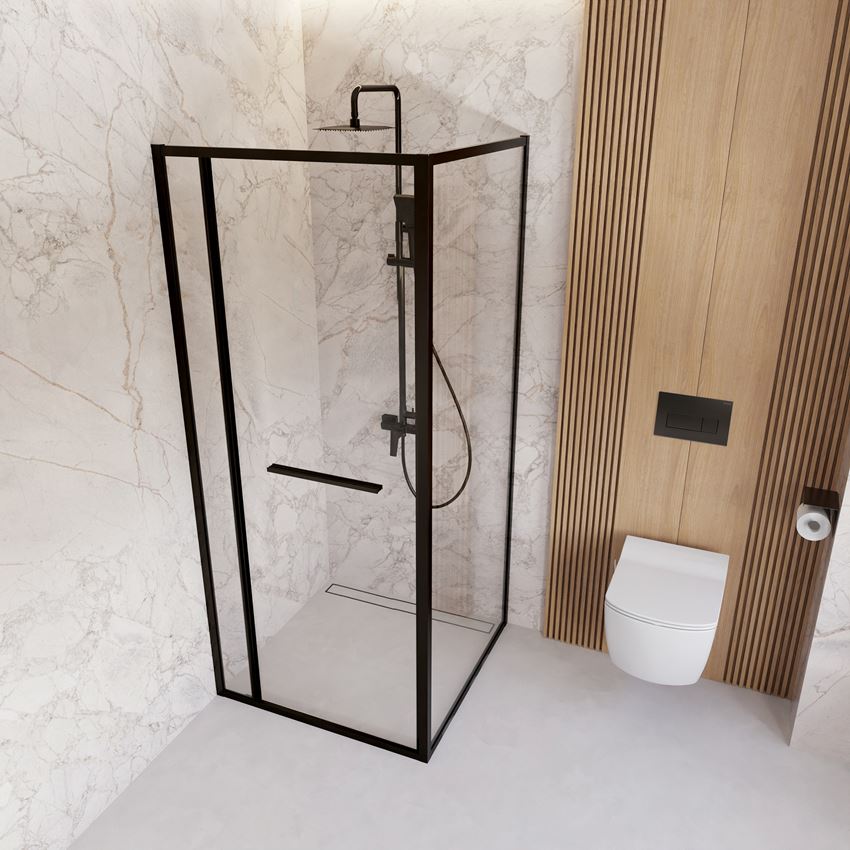 Kabina kwadratowa szkło przezroczyste profile czarne 80x80x200 cm Deante Blur