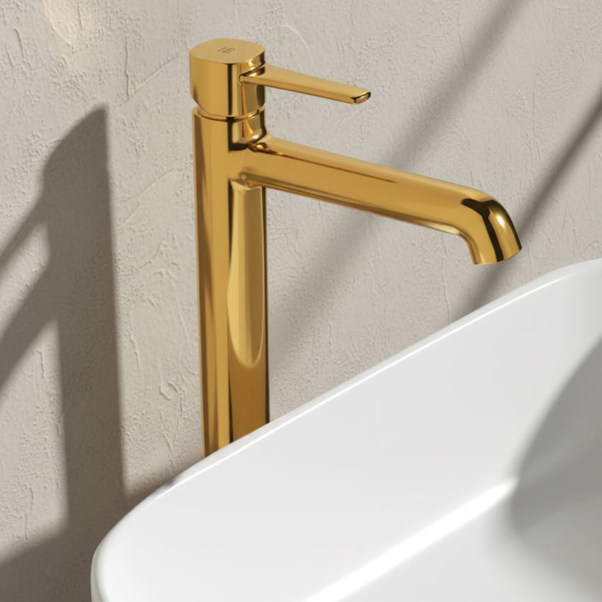 Bateria umywalkowa stojąca wysoka korek klik-klak złota IÖ Ronne