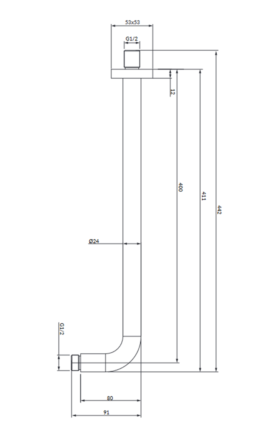 ramię prysznicowe ścienne 40 cm Omnires rysunek