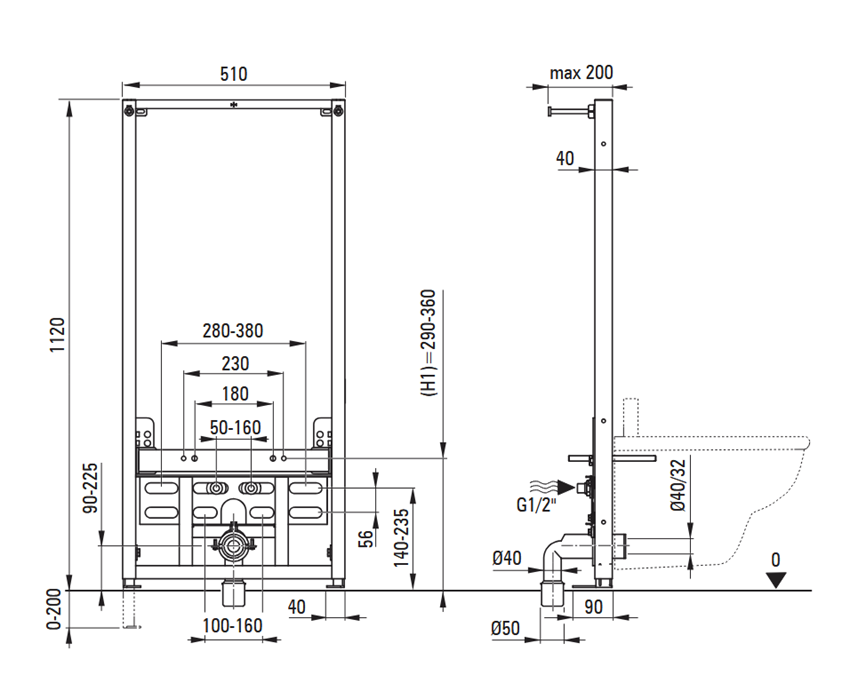  Stelaż podtynkowy do bidetu Deante rysunek