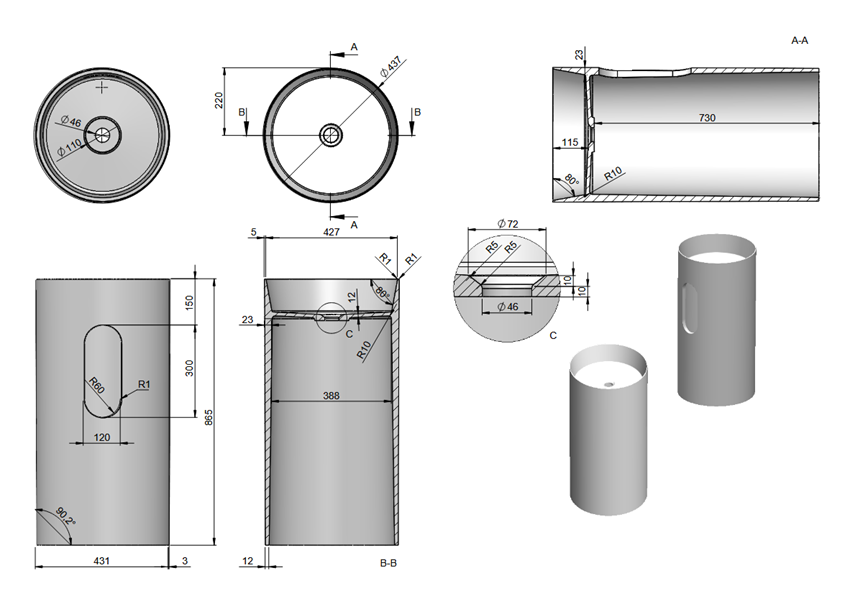 Umywalka kompozytowa wolnostojąca 44 cm biała IÖ Lexa rysunek