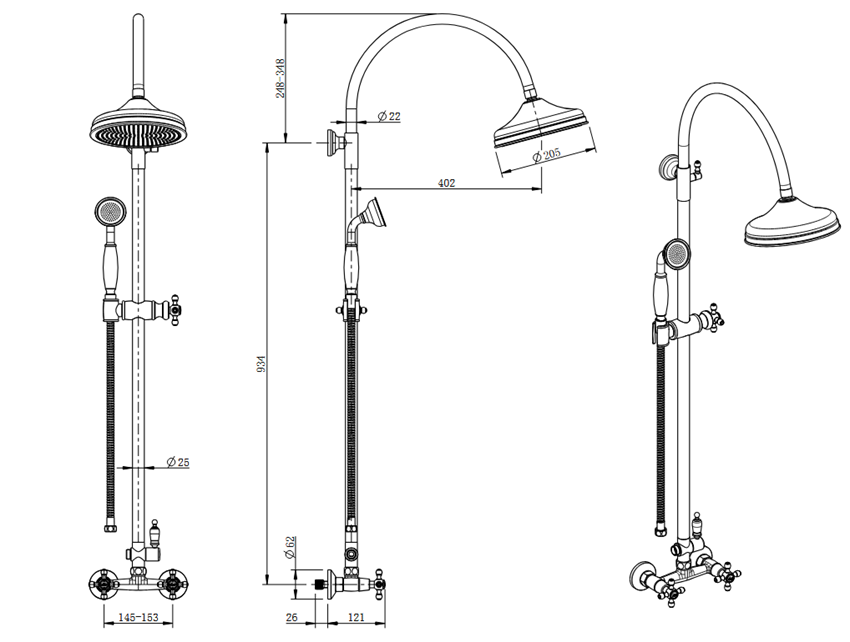 System prysznicowy natynkowy z baterią FDesign Lacrima rysunek