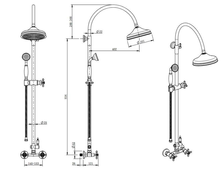 Zestaw prysznicowy natynkowy z baterią FDesign Lacrima rysunek