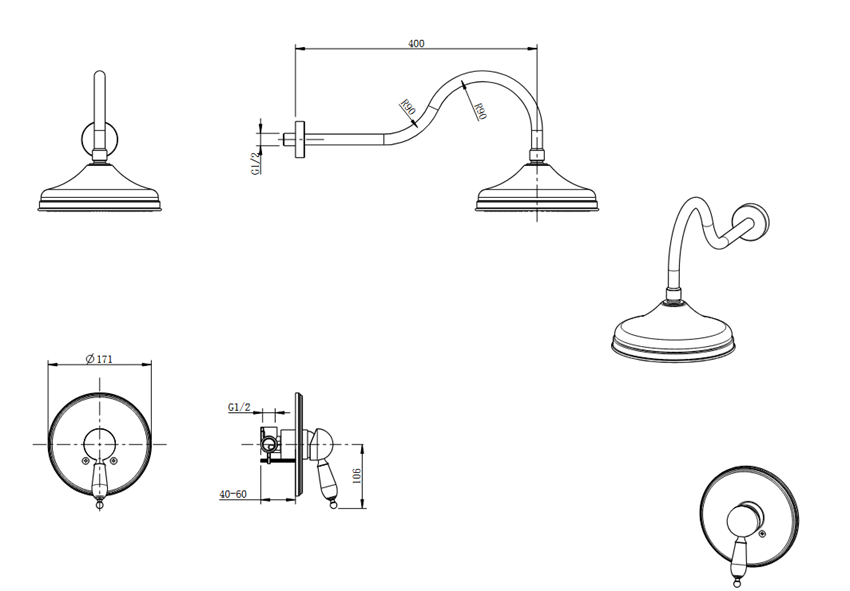 Zestaw prysznicowy podtynkowy z baterią FDesign Lacrima rysunek