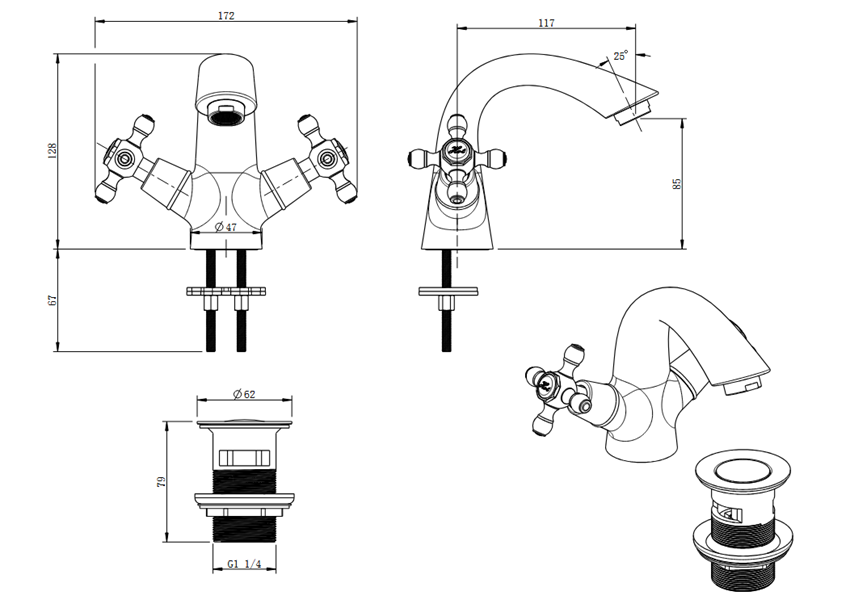 Bateria umywalkowa ze spustem FDesign Lacrima rysunek