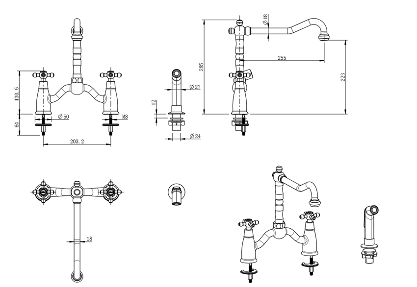 Bateria kuchenna z dodatkową rączką natryskową FDesign Lacrima rysunek