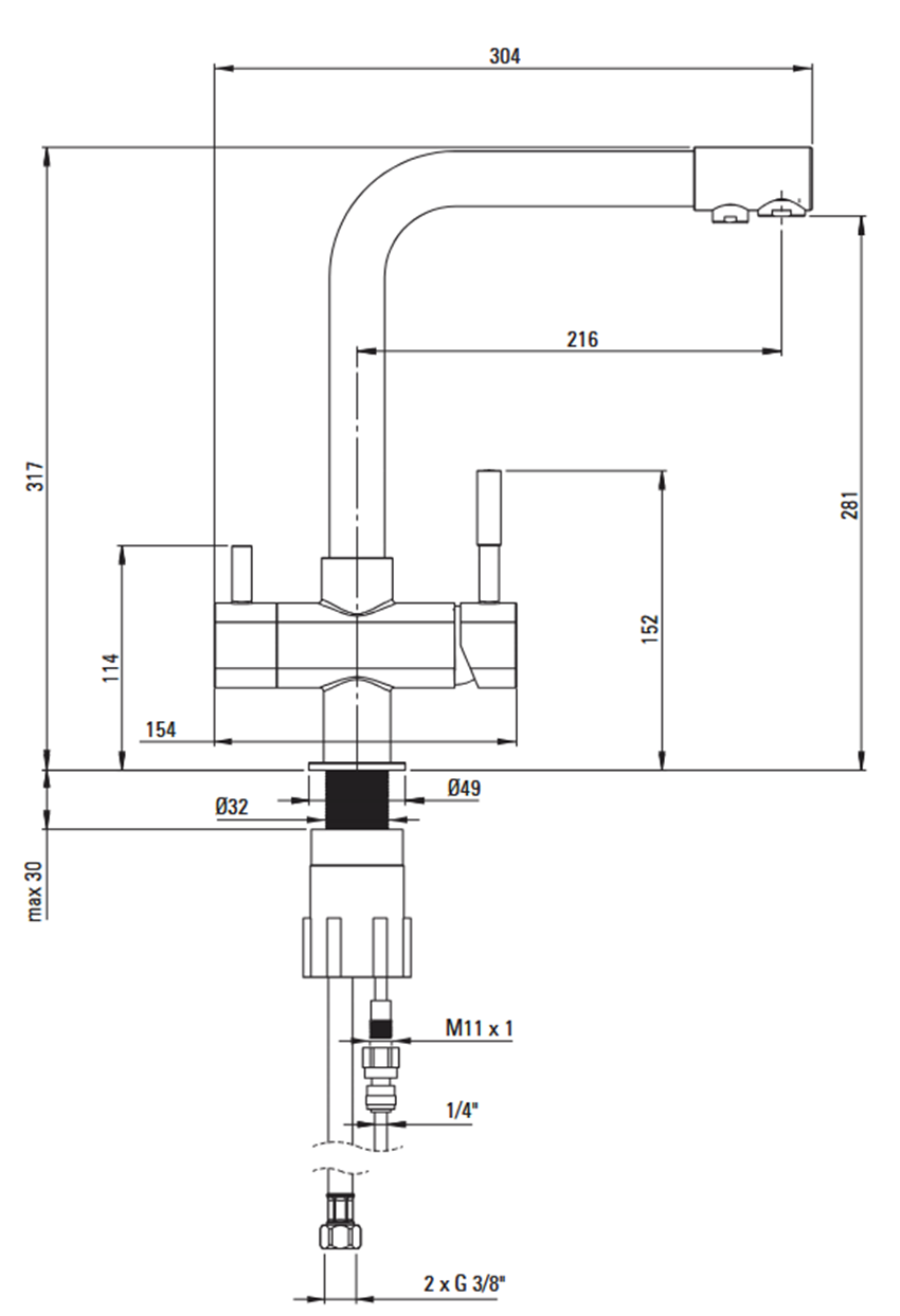 Bateria kuchenna z zestawem do filtracji wody Deante rysunek