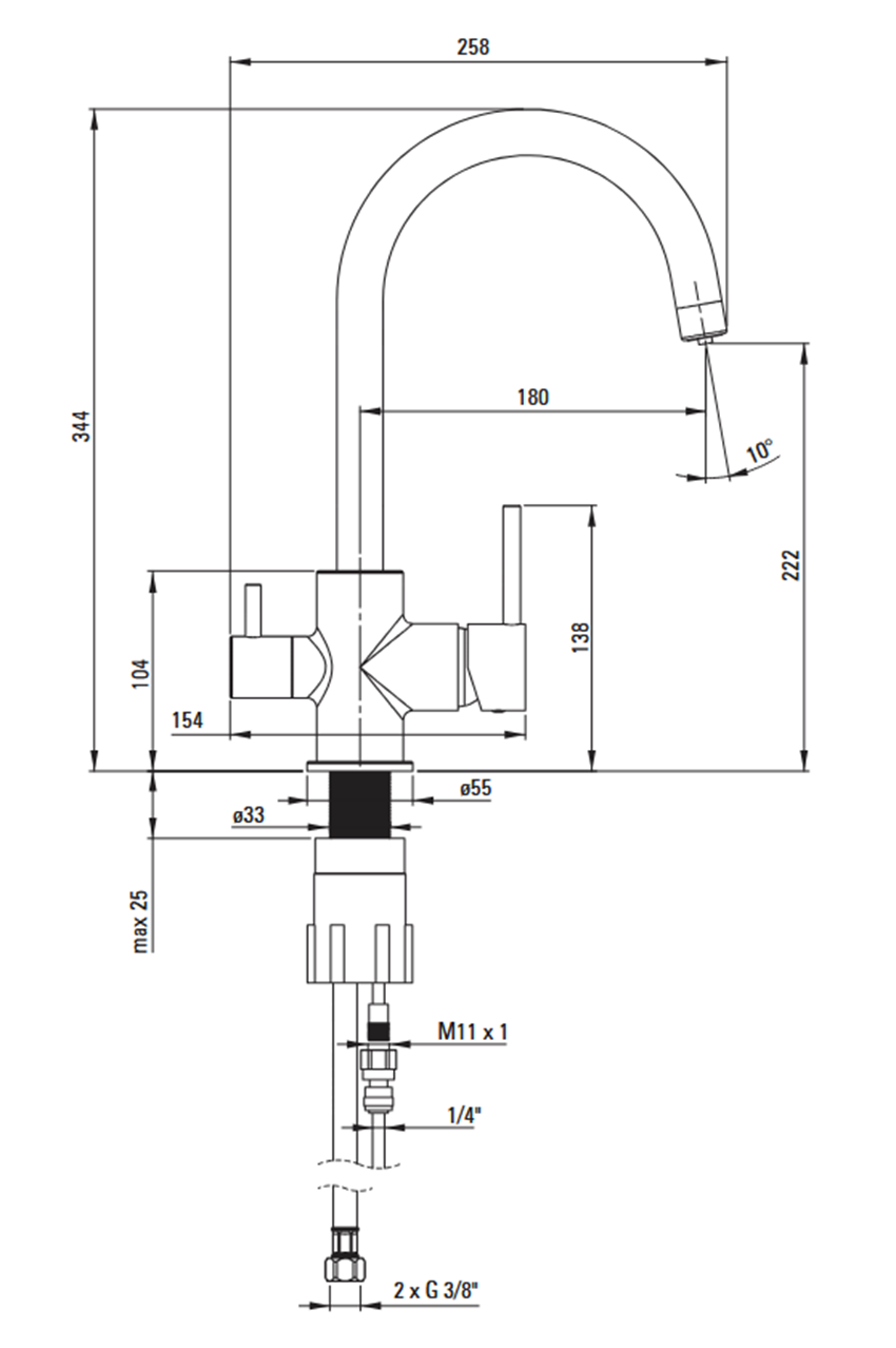 Bateria kuchenna z zestawem do filtracji wody Deante rysunek